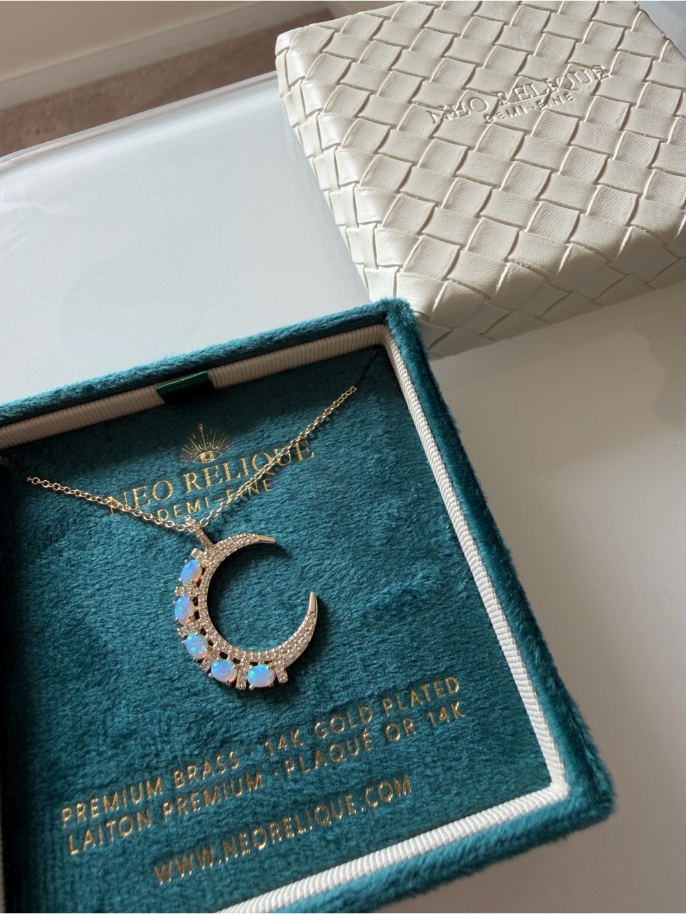 Gold opal Crescent moon Necklace